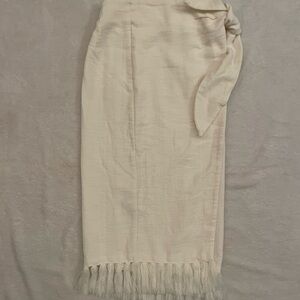 Mango Cream Pencil Skirt with Fringe